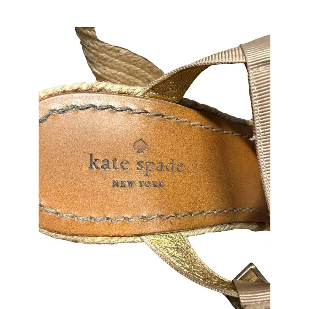 KATE SPADE Women's 7 Pearl Grosgrain Ribbon Espadrille Wedge Sandals Bow Spain
